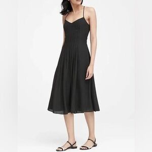 Banana Republic Black Pintuck Midi Dress